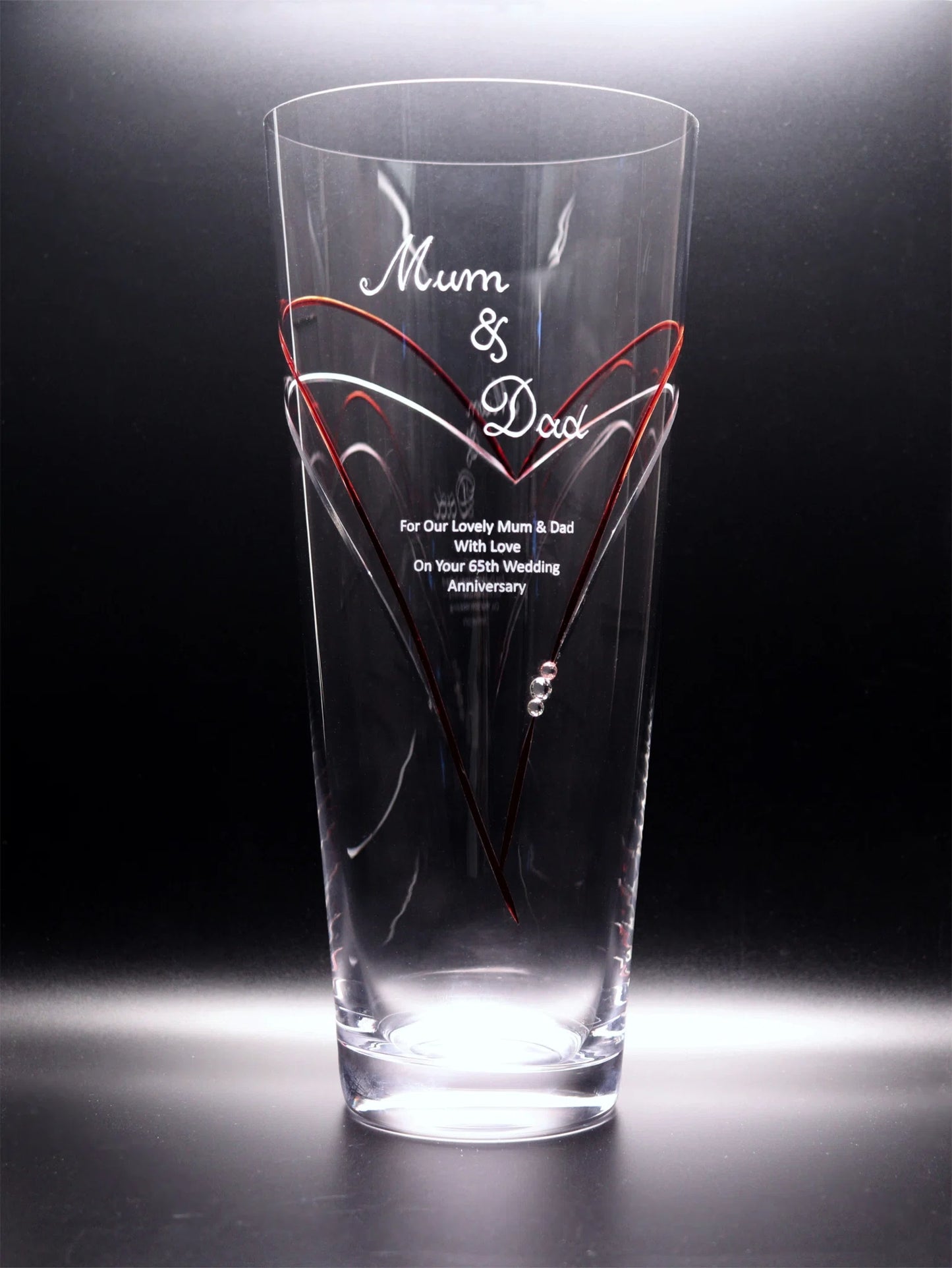 30cm Heart Vase with Red inlay, hand engraved and sandblasted as an anniversary present.