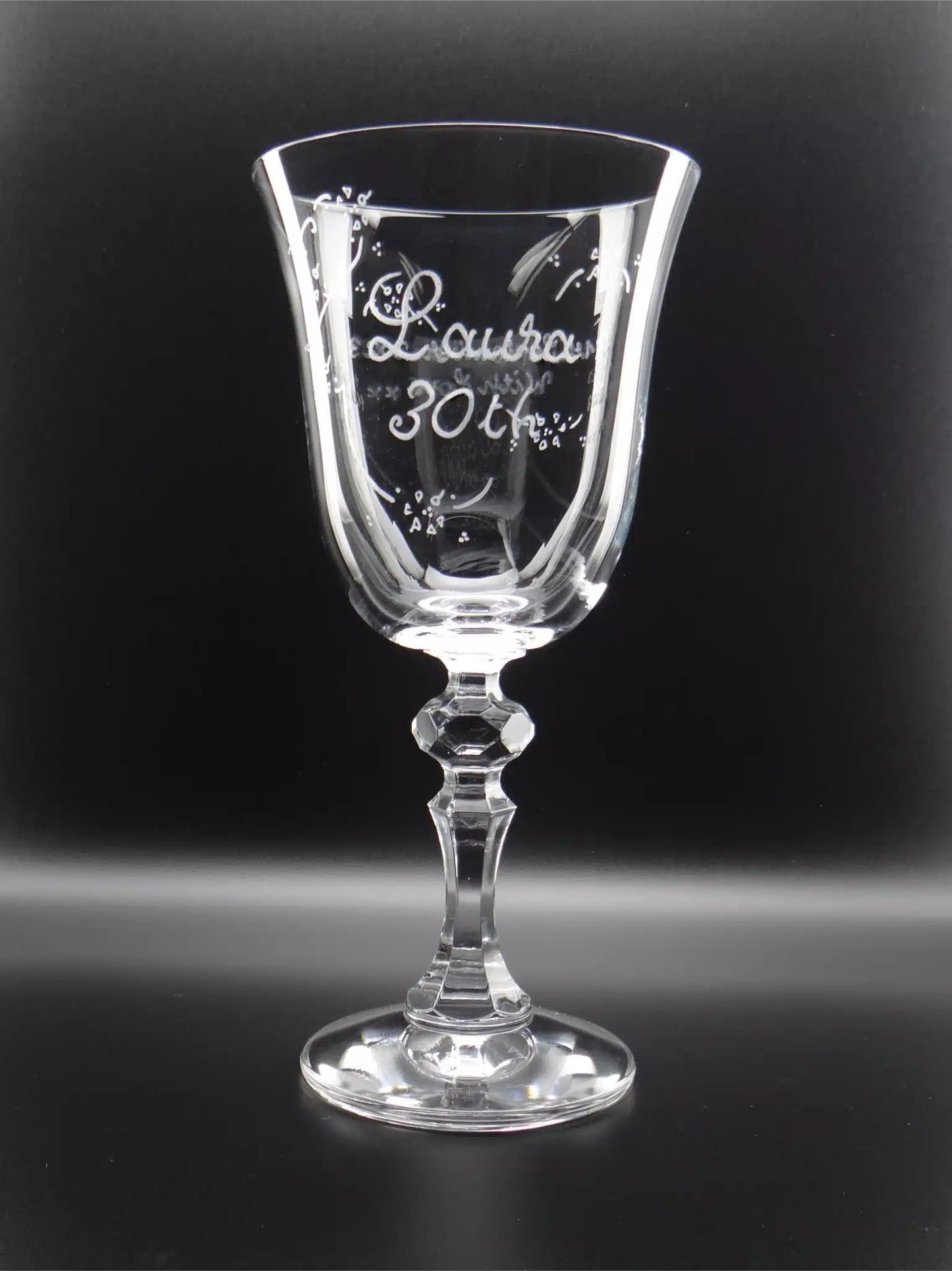 Krosno Krista Wine Glass Engraved by hand for a 30th Birthday Present.