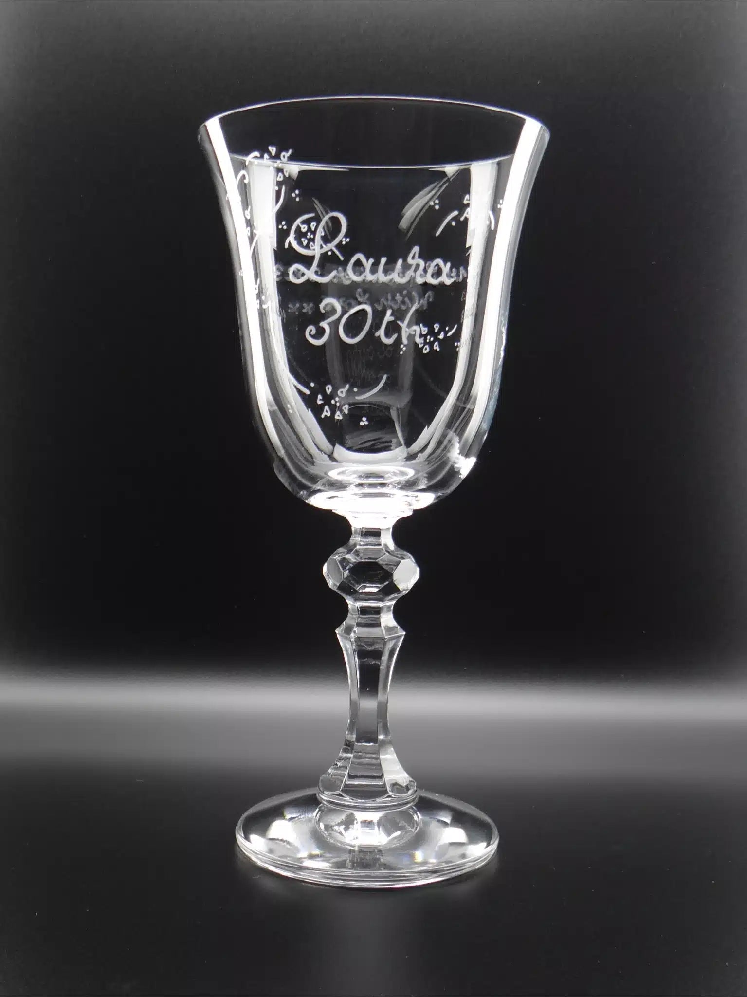 Krosno Krista Wine Glass Engraved by hand for a 30th Birthday Present.