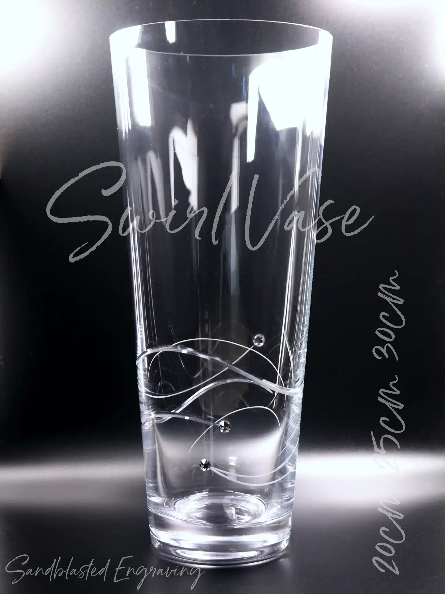 Swirl Cut Vase with Swarovski crystal, no engraving.